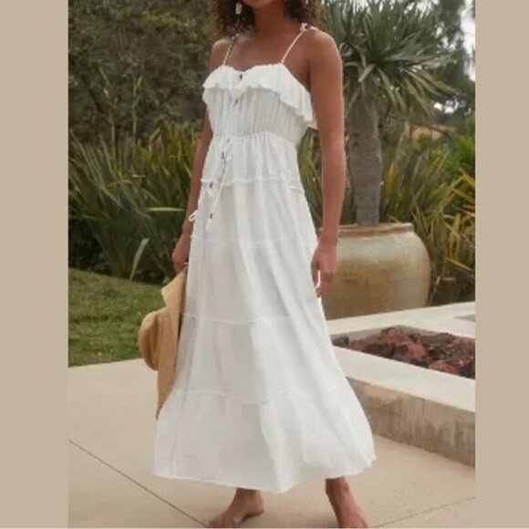 ANTHROPOLOGIE Tiered A Line White Sleeveless Dress Size M NEW - Picture 1 of 12
